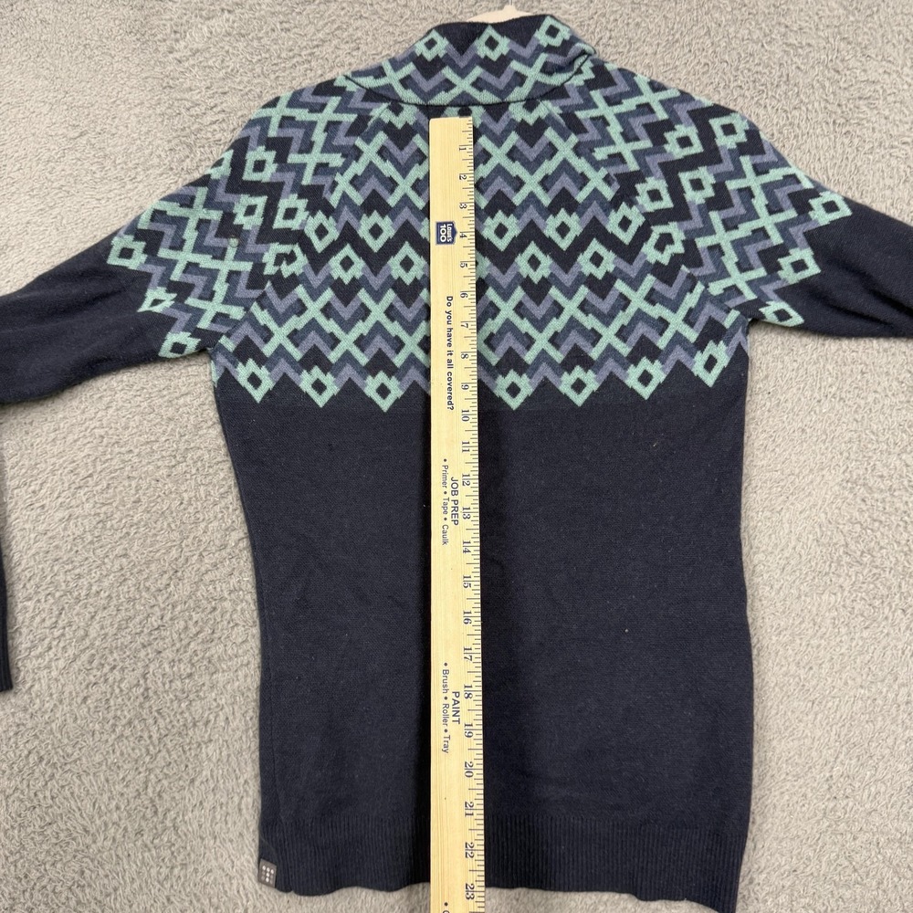 Title Nine Sweater Womens Small Blue Geometric 1/4 Zip Mock Neck Merino Wool - Picture 15 of 16